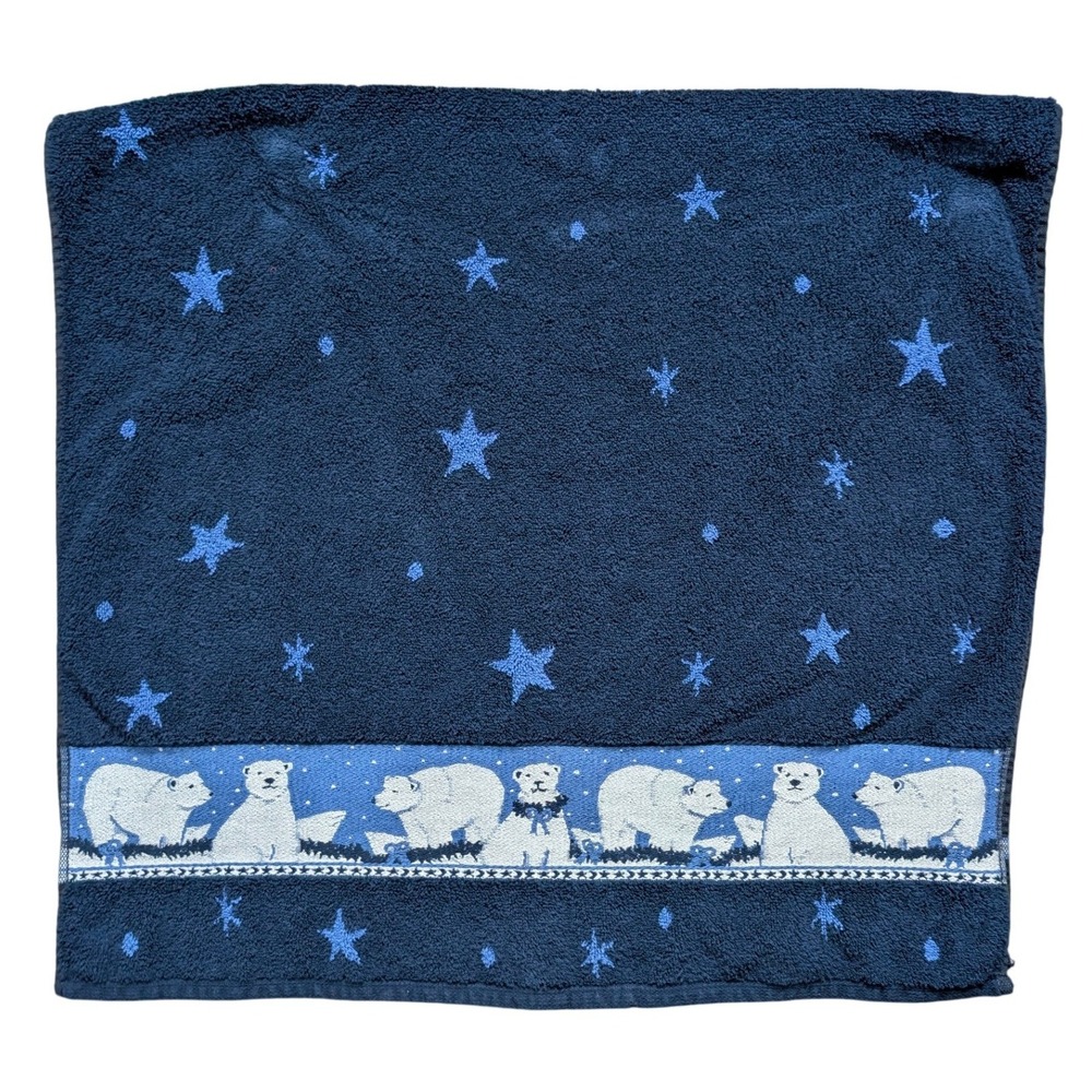 Vintage‎ Jublilee Soft Embroidered Polar Bear Night Bath Towel Cotton Terrycloth